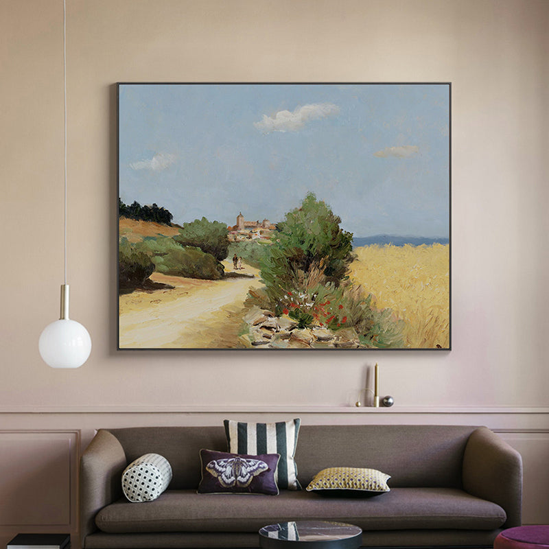 Landscape Canvas Wall Art French Country Textured Painting in Green for Living Room