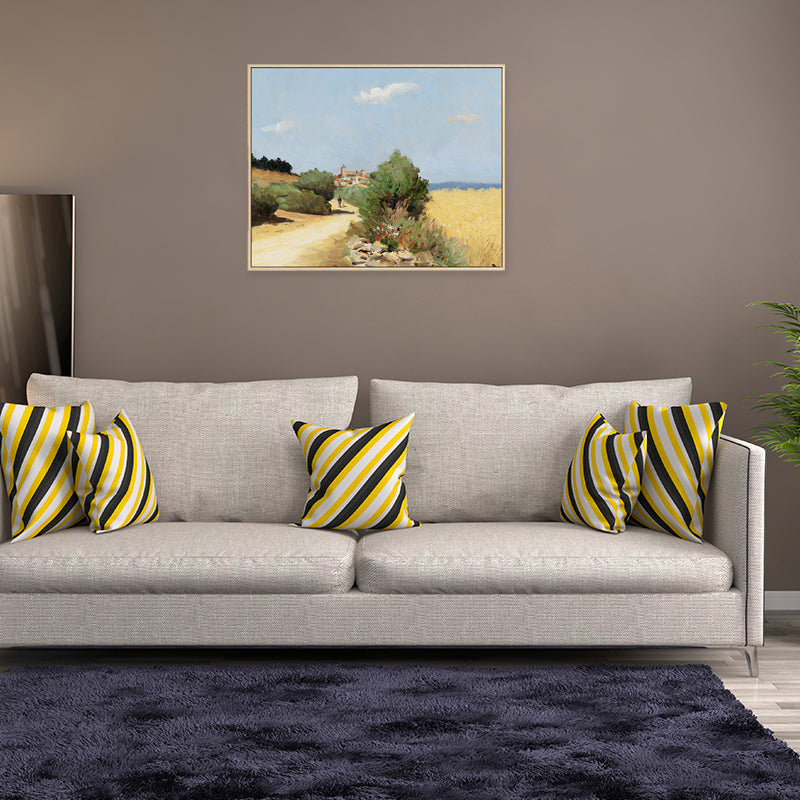 Landscape Canvas Wall Art French Country Textured Painting in Green for Living Room