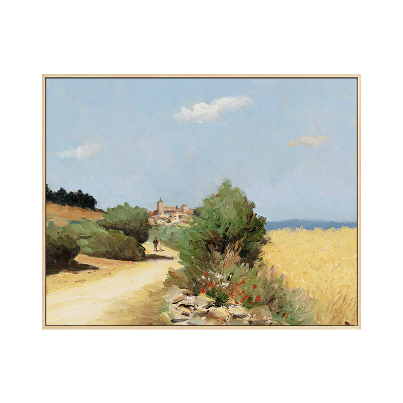 Landscape Canvas Wall Art French Country Textured Painting in Green for Living Room