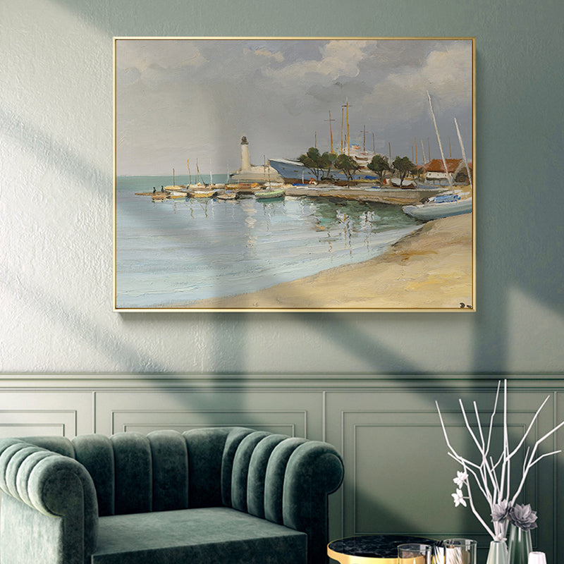 Landscape Canvas Wall Art French Country Textured Painting in Green for Living Room