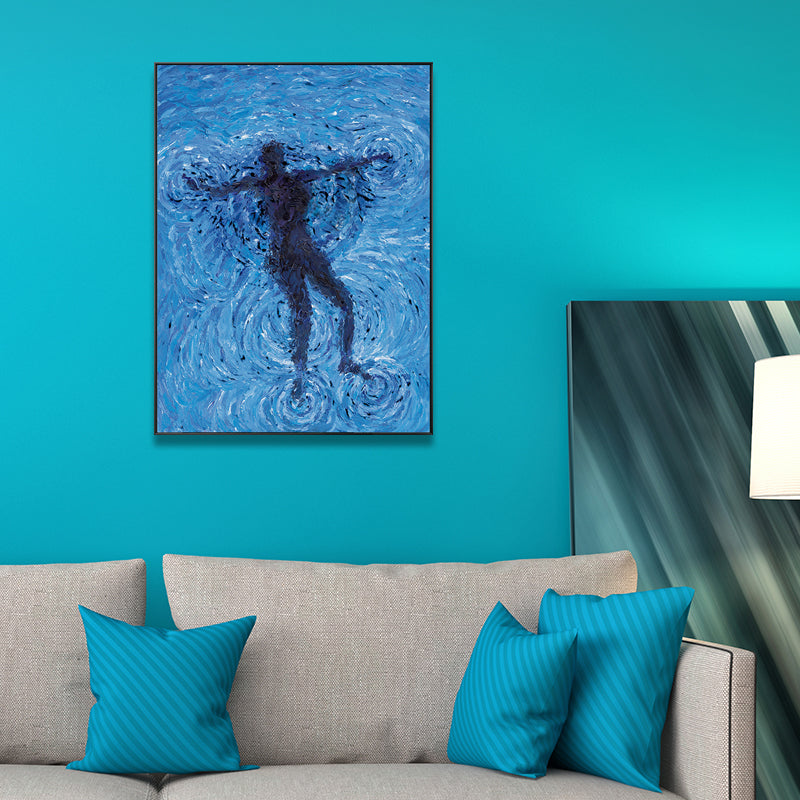 Floating in the Sea Canvas Print Modernism Textured Bedroom Wall Art in Blue