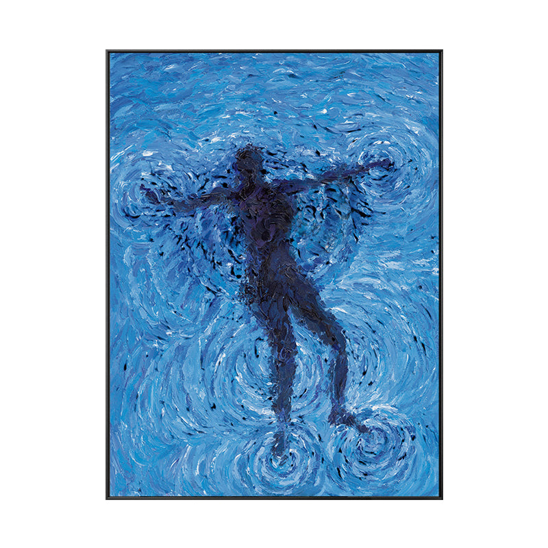 Floating in the Sea Canvas Print Modernism Textured Bedroom Wall Art in Blue