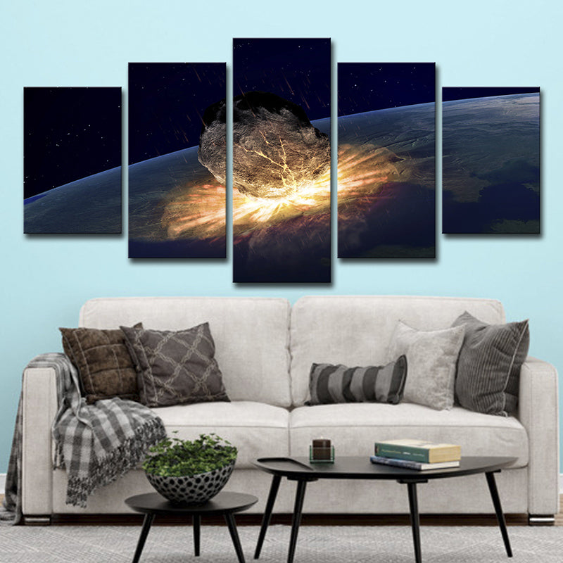 Meteorite Planet Killer Canvas Print Gold Science Fiction Wall Art Decor for Living Room