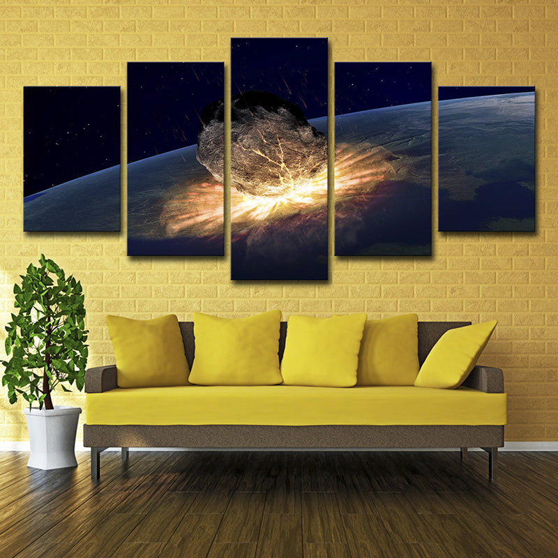 Meteorite Planet Killer Canvas Print Gold Science Fiction Wall Art Decor for Living Room