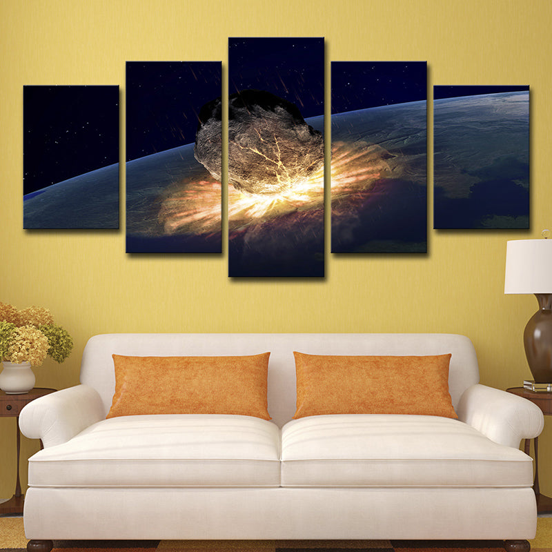 Meteorite Planet Killer Canvas Print Gold Science Fiction Wall Art Decor for Living Room