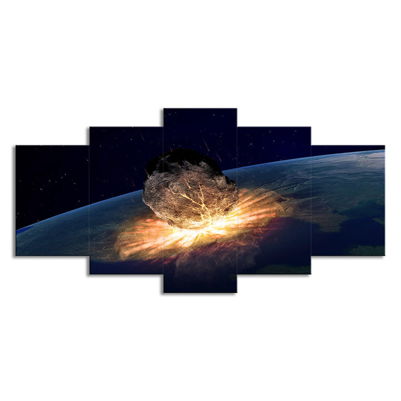Meteorite Planet Killer Canvas Print Gold Science Fiction Wall Art Decor for Living Room