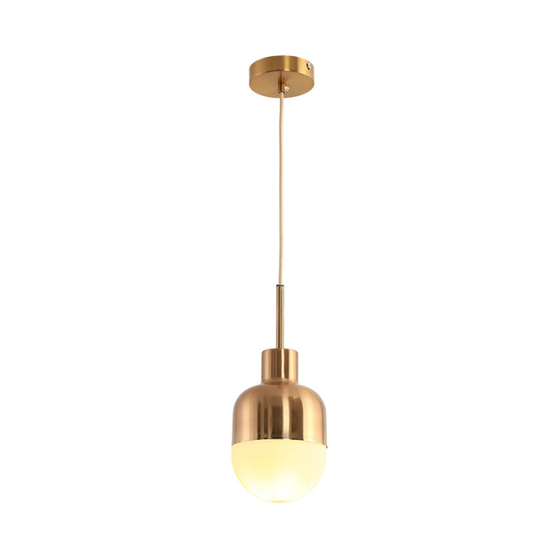 Modernist Ball Pendant Lamp Milk Glass 1 Light Living Room Ceiling Hung Light in Gold