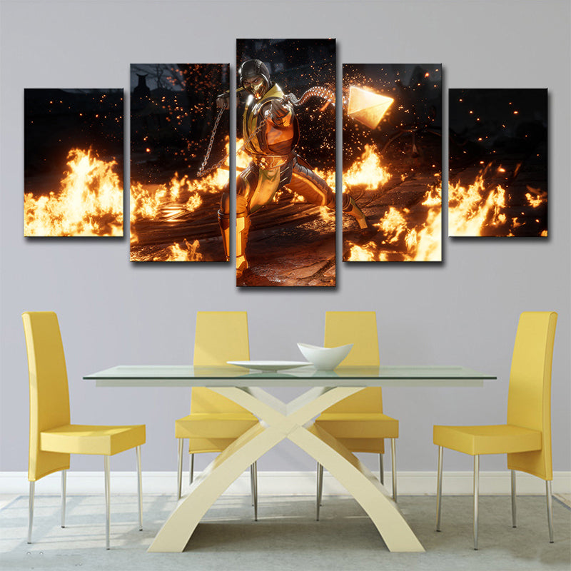 Cool Warrior Canvas Wall Art Boys Bedroom Fantasy Wall Decor in Yellow and Black