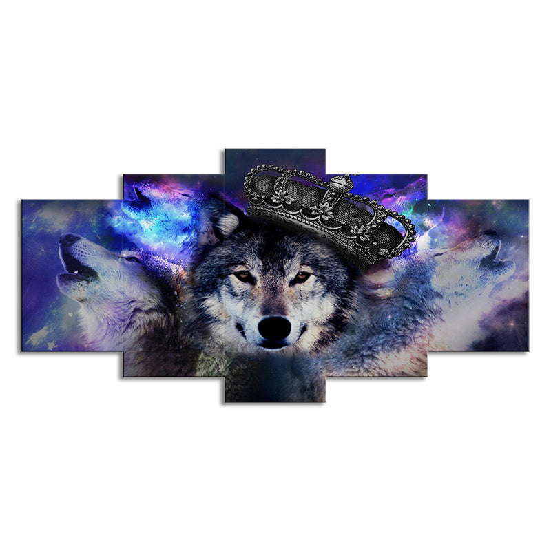 Digital Print Wolves Wall Art Purple Modernism Canvas for Living Room, Multi-Piece