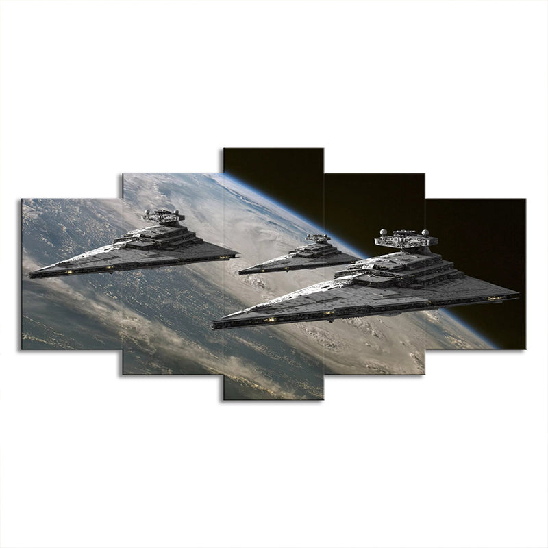 Space Fighter Jets Art Print Fictional Multi-Piece Boys Bedroom Wall Decor in Grey