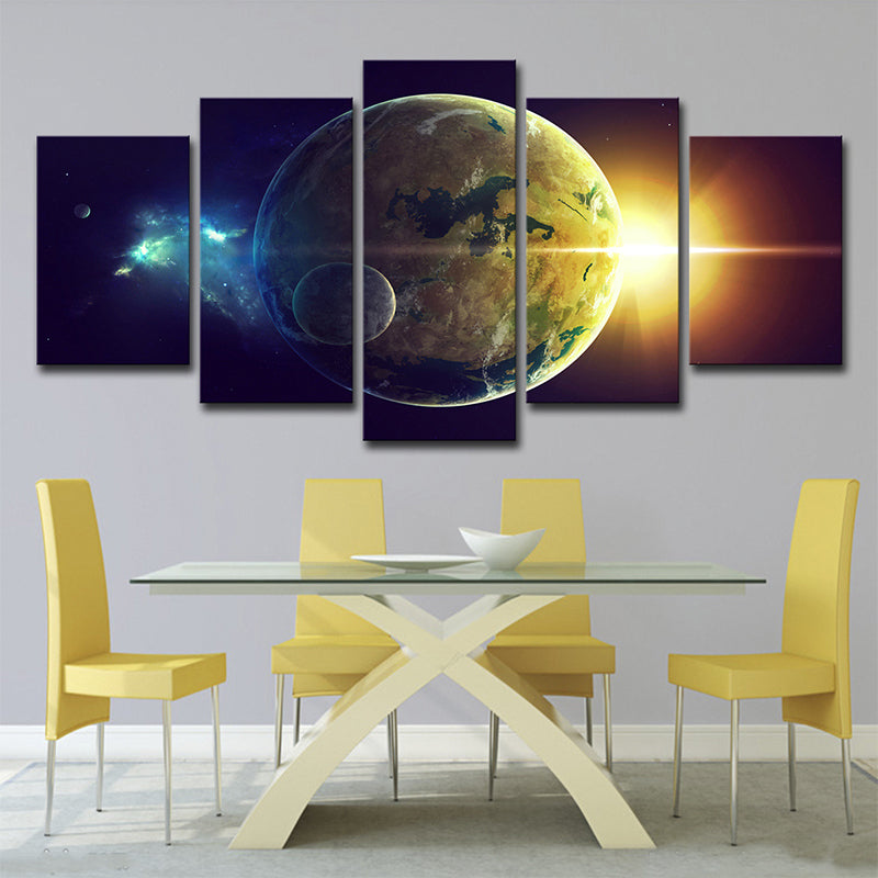 Yellow Sunlight and Earth Canvas Print Multi-Piece Kids Living Room Wall Art Decor