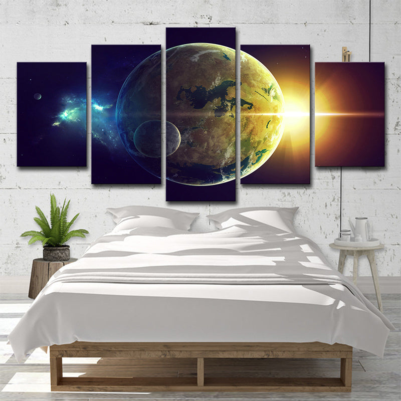 Yellow Sunlight and Earth Canvas Print Multi-Piece Kids Living Room Wall Art Decor