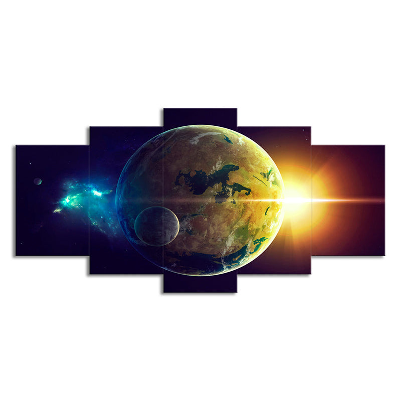 Yellow Sunlight and Earth Canvas Print Multi-Piece Kids Living Room Wall Art Decor