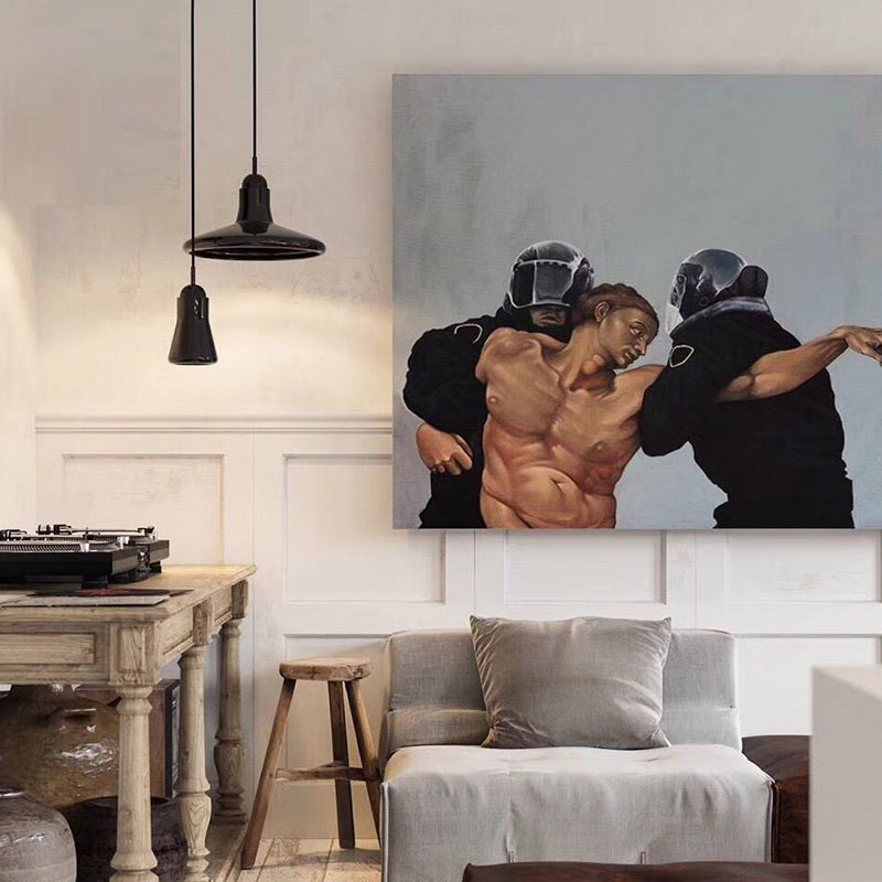 Black Retro Wall Decor Painting Print Caught by the Police Canvas Art for Bedroom