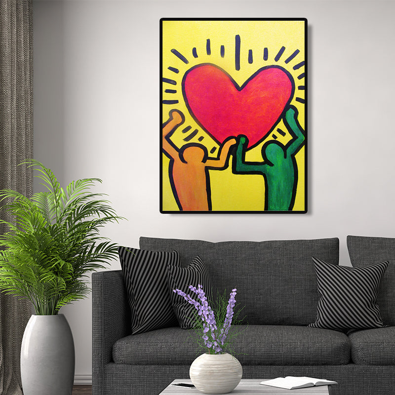 Minimalistische Strichmännchen-Leinwandkunst in hellen Farben, Hobby-Wanddekoration für das Wohnzimmer