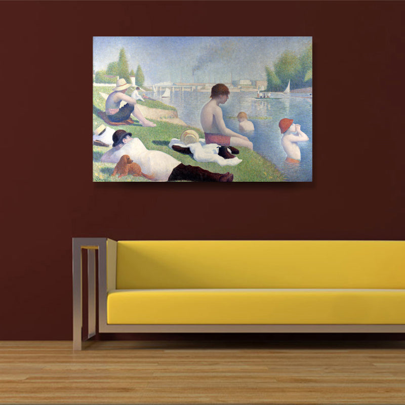 Outdoor Bathing Place Wall Decor Living Room Boys Blue Canvas Print Textured (Multiple Sizes)