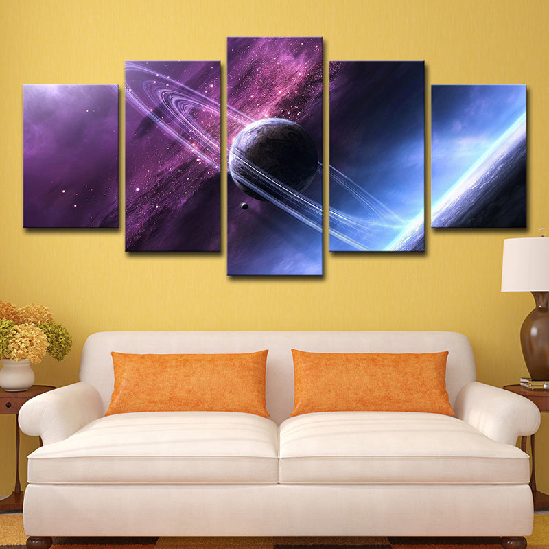 Purple Digital Print Planet Canvas Multi-Piece Fictional Child Bedroom Wall Art