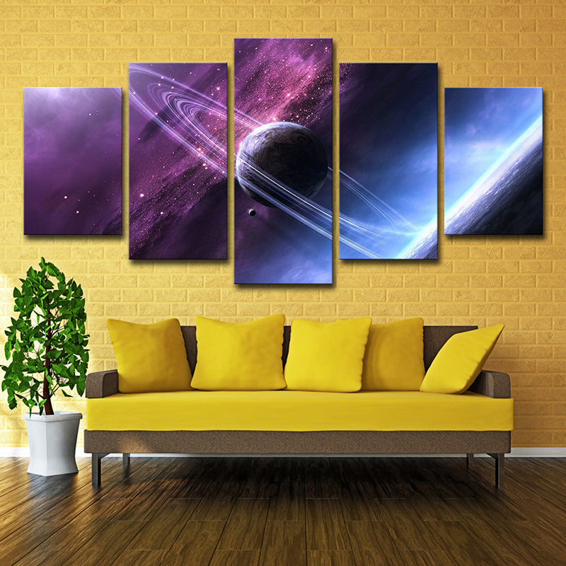 Purple Digital Print Planet Canvas Multi-Piece Fictional Child Bedroom Wall Art