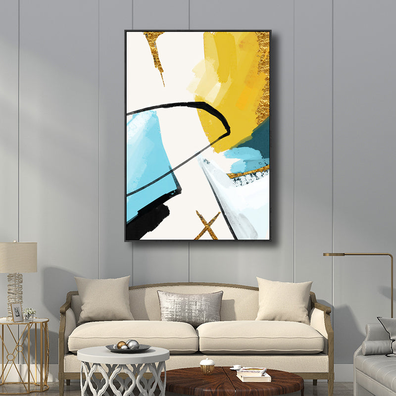 Abstract Pattern Painting Yellow Canvas Wall Art Textured, Multiple Sizes Available