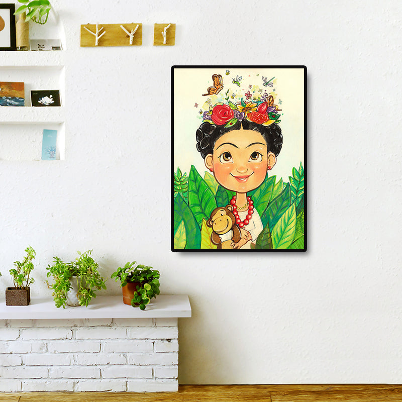 Fille avec des fleurs impressions sur toile décoratives pour décoration murale de chambre d'amis en couleur claire