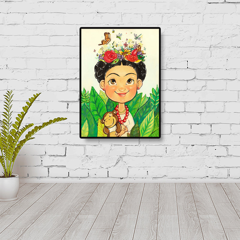 Girl with Flowers Canvas Prints Decorative for Guest Room Wall Decor in Light Color