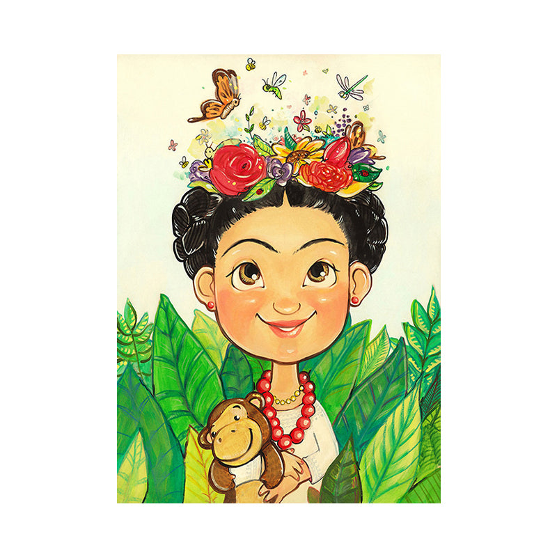 Girl with Flowers Canvas Prints Decorative for Guest Room Wall Decor in Light Color