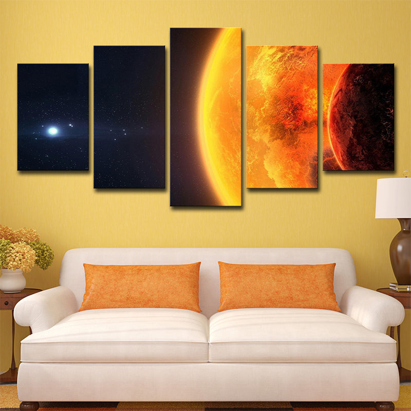 Sun Space Wall Art Print Science Fiction Resplendent Solar View Wall Decor in Orange