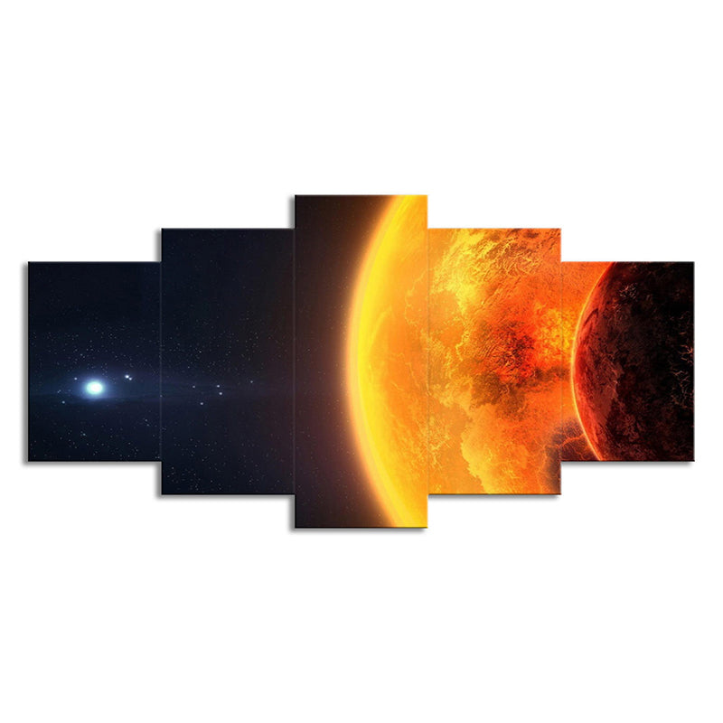 Sun Space Wall Art Print Science Fiction Resplendent Solar View Wall Decor in Orange