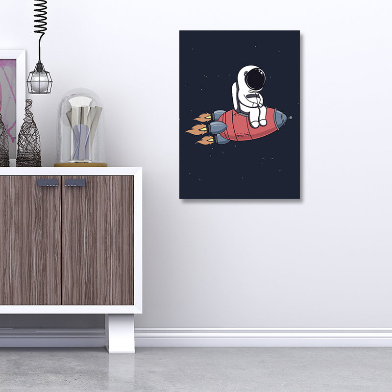 Décoration murale d'astronaute de l'univers, impression d'art sur toile de dessin animé de couleur foncée pour chambre d'enfant