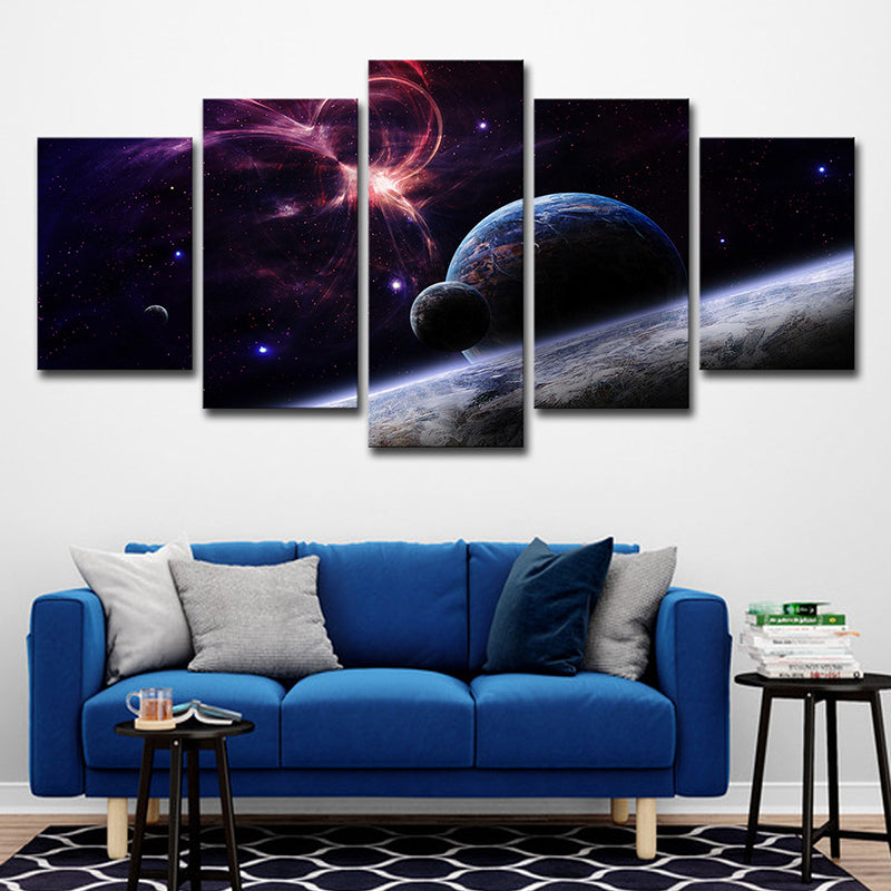 Fictional Cosmos Planets Canvas Art Black and Pink Multi-Piece Wall Decor for Home