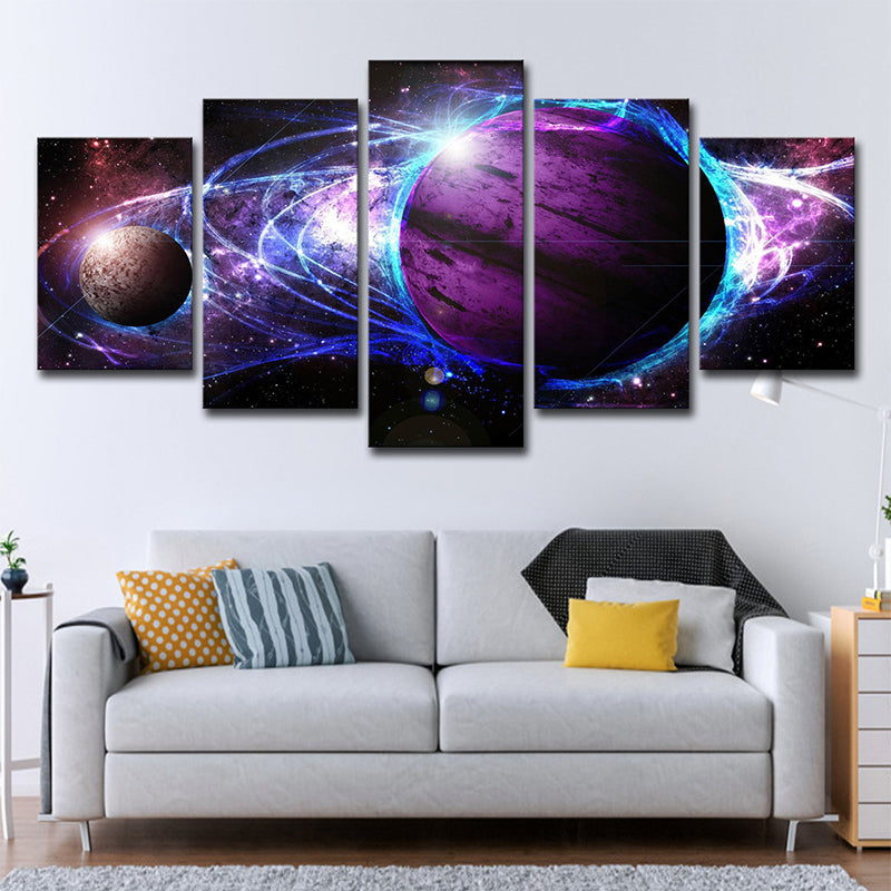 Purple Cosmos Planets Canvas Multi-Piece Fictional House Interior Wall Art