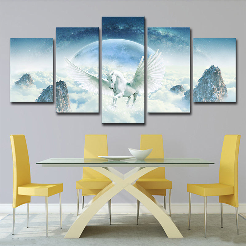 Fairy Tale Unicorn Wall Art Kids Multi-Piece Canvas Print in Blue and White