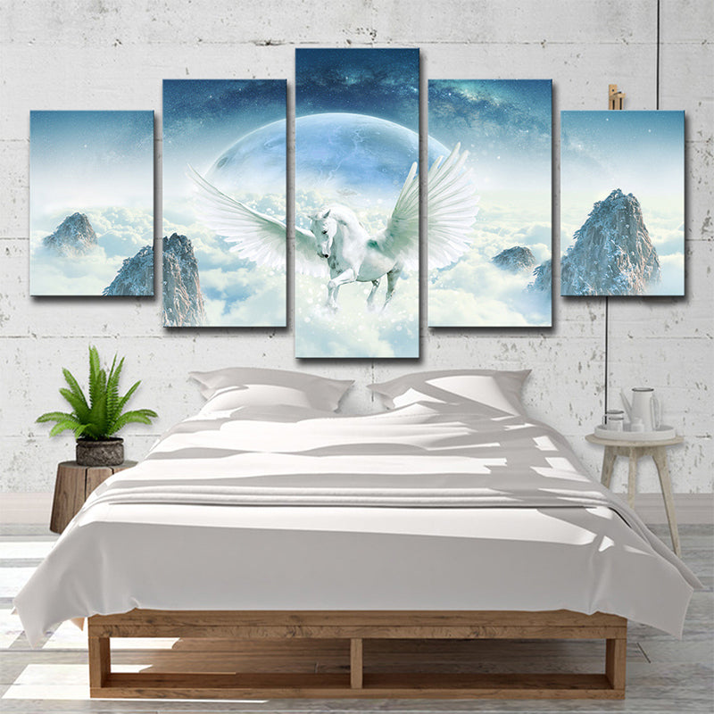 Fairy Tale Unicorn Wall Art Kids Multi-Piece Canvas Print in Blue and White