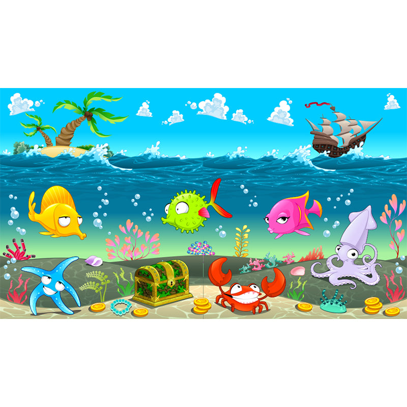 Full Size Sea Life Mural Kids Bedroom Nautical Wall Art in Soft Color, Moisture Resistant