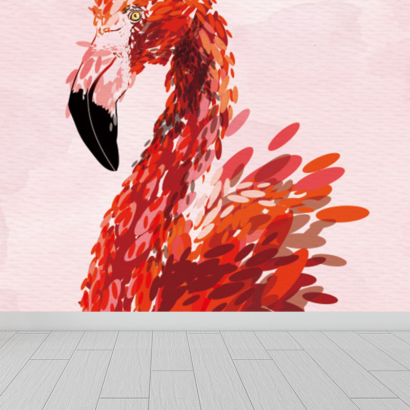 Flamingo Wall Mural Decal Pastel Color Cartoon Wall Decor for Girls Bedroom, Waterproof