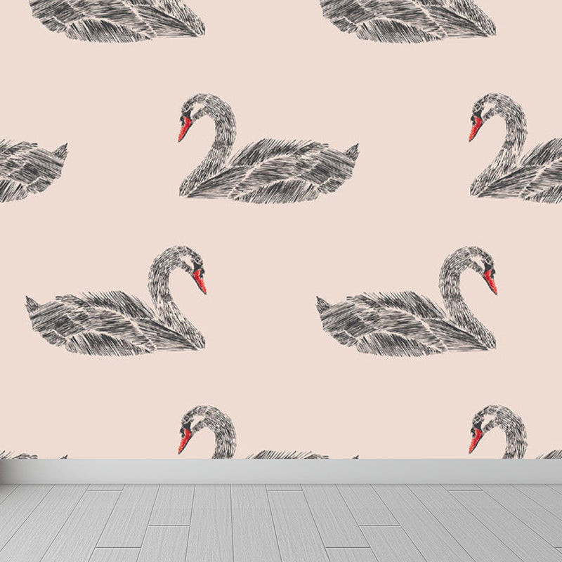 Pink Swan Pattern Mural Wallpaper Waterproofing Modern Interior Room Wall Covering