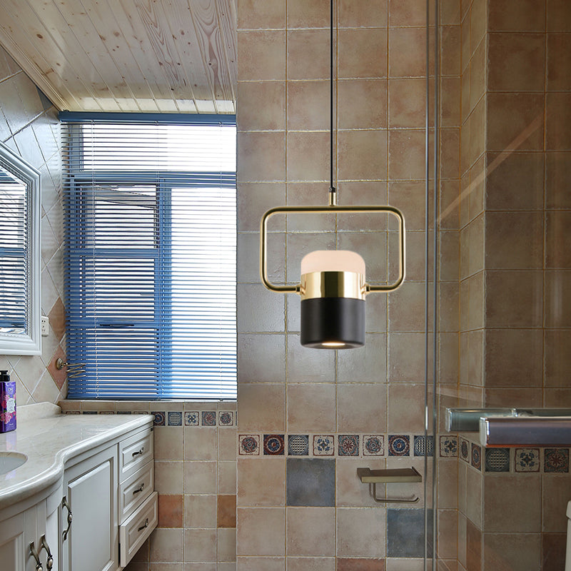 Lámpara colgante de cilindro negro/negro acero moderno y vidrio que colgaba colgante con rectángulo vertical/horizontal de bordes redondeados