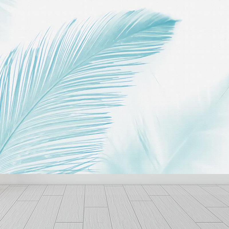 Blue Feather Wall Mural Decal Moisture Resistant Modern Living Room Wall Covering