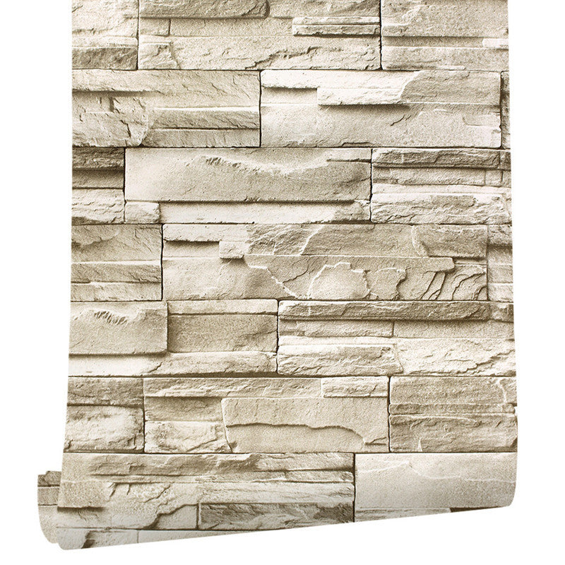 Rustic Brick Rock Wallpaper Roll PVC Self Sticking Light Brown Wall Covering for Bedroom