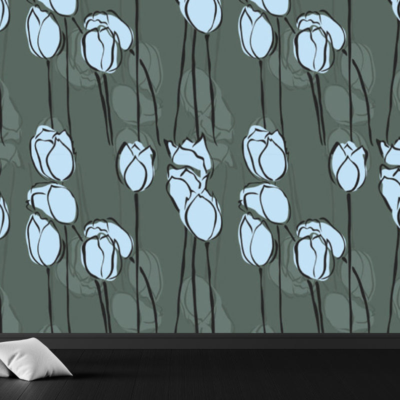 Non-Woven Cloth Decorative Mural Modern Blossoming Flowers Printed Wall Covering