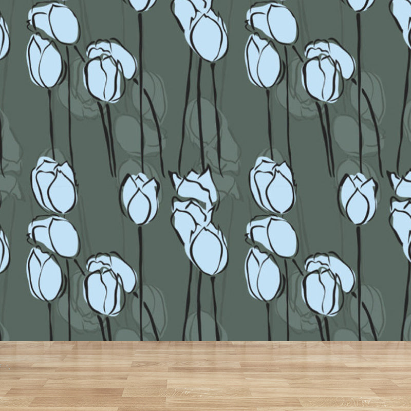 Non-Woven Cloth Decorative Mural Modern Blossoming Flowers Printed Wall Covering