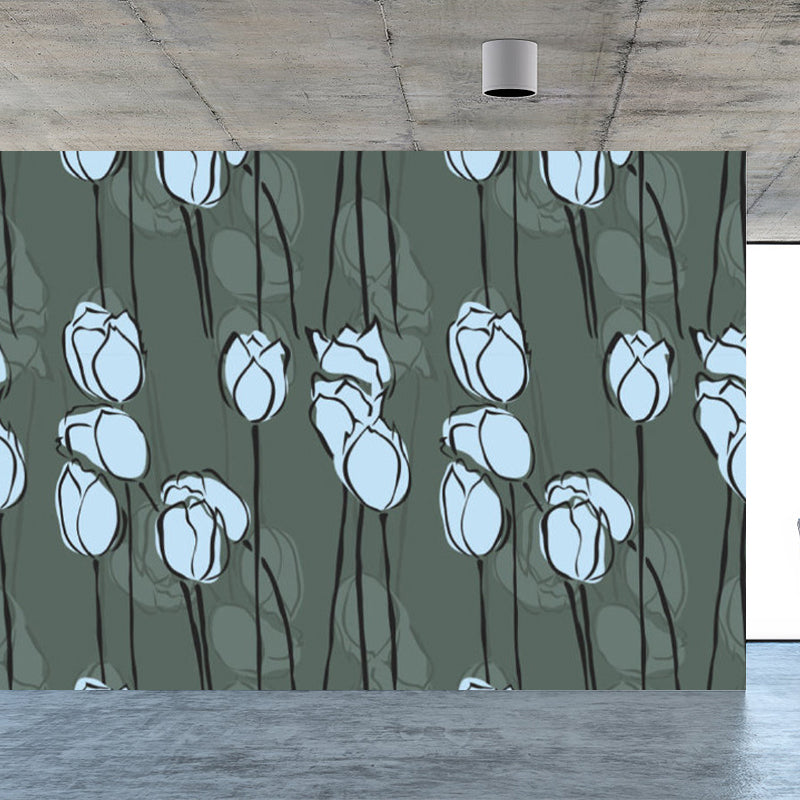 Non-Woven Cloth Decorative Mural Modern Blossoming Flowers Printed Wall Covering