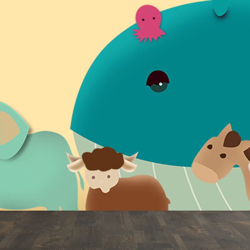 Animals Wallpaper Mural Cartoon Stain Resistant Kids Bedroom Wall Art, Made to Measure
