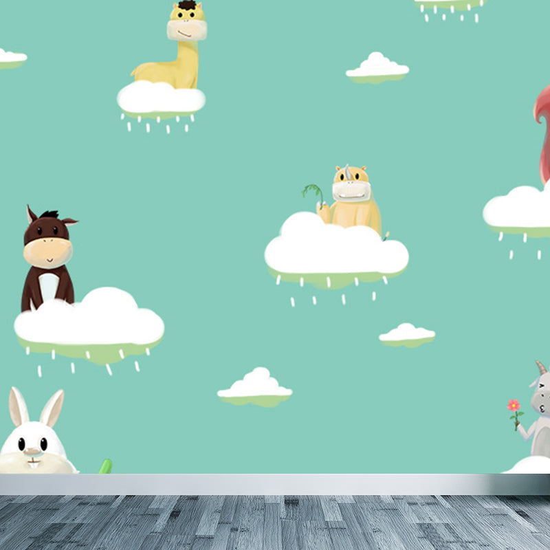 Animals Wallpaper Mural Cartoon Stain Resistant Kids Bedroom Wall Art, Made to Measure