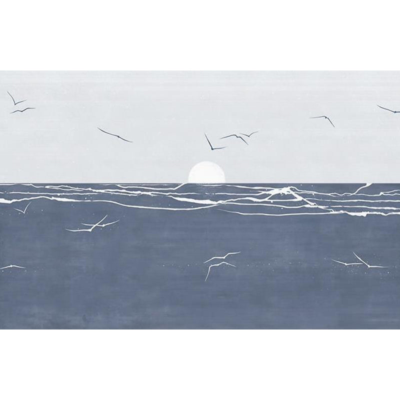 Tropical Ocean Seagulls Scenery Mural Blue Stain Resistant Wall Covering for Bedroom