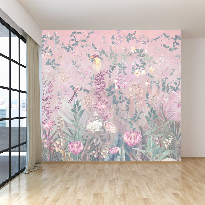 Pink Blossom Mural Wallpaper Stain Resistant Modernist Living Room Wall Covering