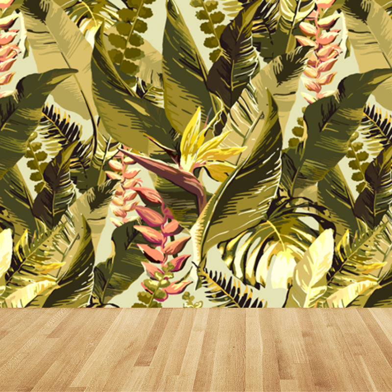 Large Tropical Wallpaper Mural Green Plant Leaves Wall Decor, Custom Size Available