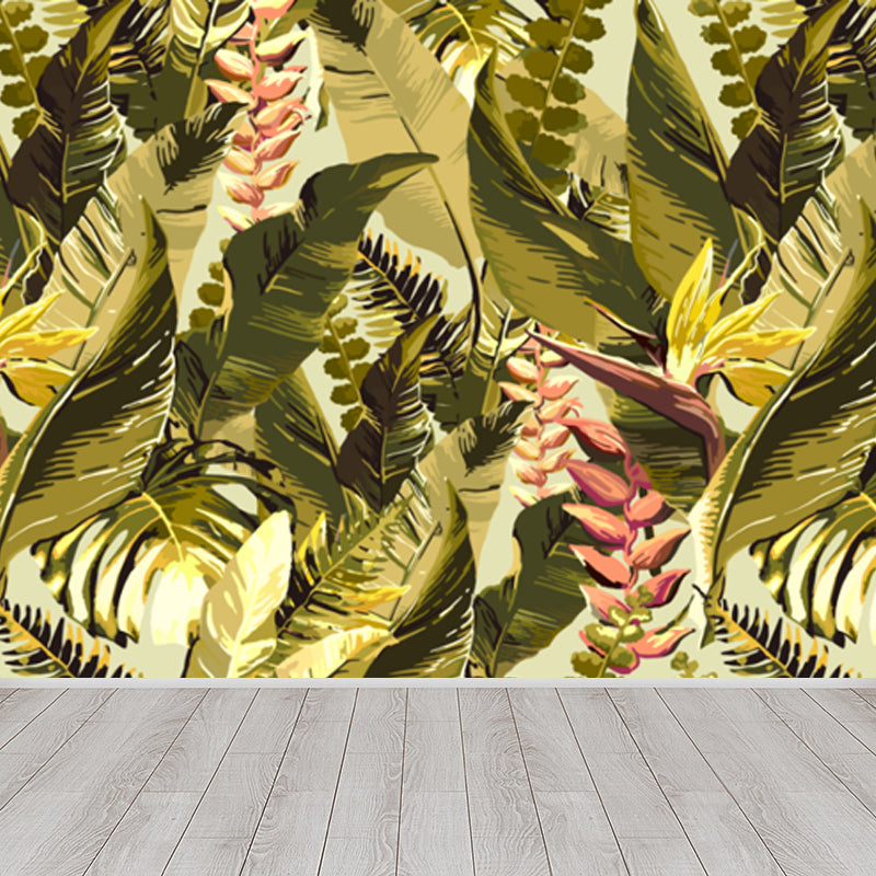Large Tropical Wallpaper Mural Green Plant Leaves Wall Decor, Custom Size Available