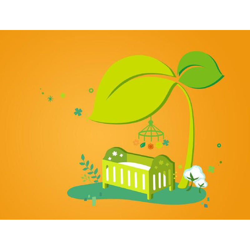 Cartoon Baby Crib Mural Decal for Nursery Customized Wall Covering in Green on Orange