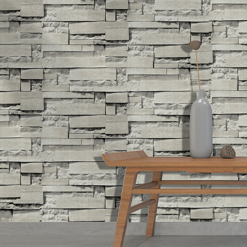 Farmhouse Whitewash Brick Wallpaper Grey House Interior Adhesive Wall Art, 19.5' x 17.5"
